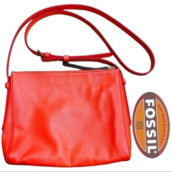 Fossil Bright Orange Crossbody Purse Copper Looking Hardware - Picture 1 of 9
